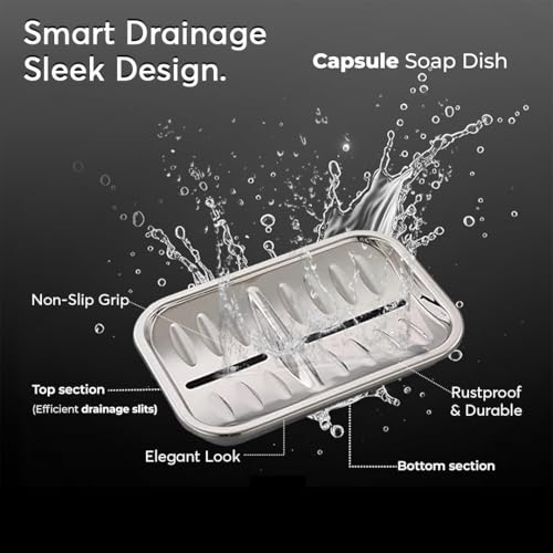 Image of Expresso Soap Dish Holder Stainless Steel Double Layer Soap Tray for Bathroom, Shower, Kitchen Sink (Rectanlge-TSB)