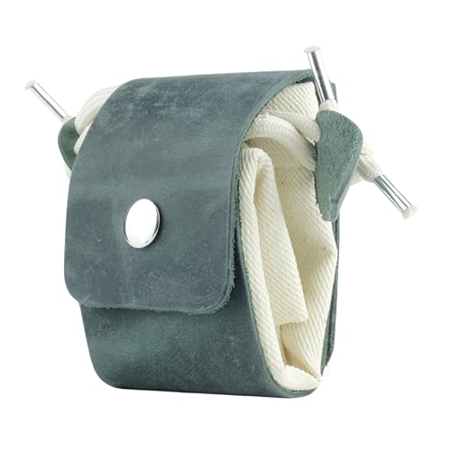 Toprank Leather Foraging Pouch Collapsible Canvas and Leather Belt Bag for Hiking Mushroom Rock & Shell Collecting (Green/Off-White)