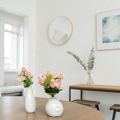 Image of Garden Art Artificial Small Rose Flower Bunch (Pack of 1) | 5 Heads with 15 Flowers & Buds, 35 cm Faux Rose Bouquet for Home Decor, Wedding & Table Decoration (White Shaded)