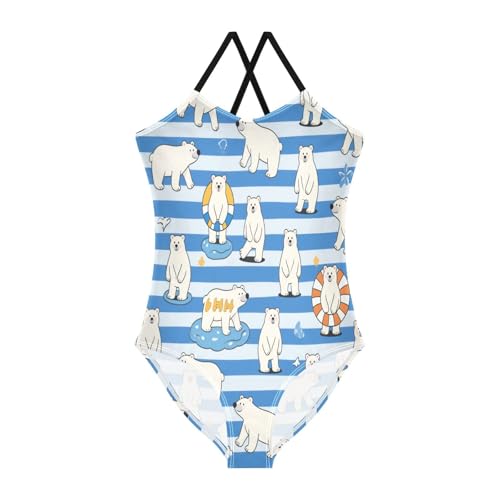 Blue White Striped bearGirls Swimsuits 1 Piecing Toddler Girl Bathing Suit Girls' Swimwear trajes de ba?o para ni?as 5-6t