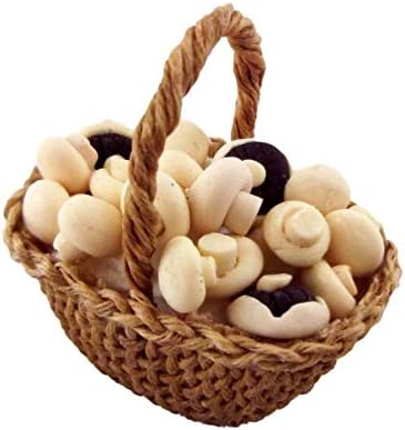 MUFFIN LODGE Dolls House Miniature Country Kitchen Accessory Hand Made Basket of Mushrooms