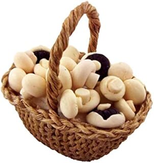 MUFFIN LODGE Dolls House Miniature Country Kitchen Accessory Hand Made Basket of Mushrooms