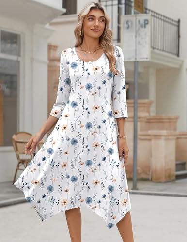 Image of Zeagoo Midi Dresses Women 2026 Dress 3 /4 Sleeve Casual Dresses with Pockets A Line Summer Beach Sundress