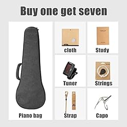 DXIN Ukulélé Soprano Pack Débutant, Kit Guitare Tout-en-Un 4 Cordes, Kit Ukulélé en Placage D’acacia Kit De Démarrage… - Les Beatles, Paul McCartney, John Lennon, RIngo Starr, George Harrison DXIN Ukulélé Soprano Pack Débutant, Kit Guitare Tout-en-Un 4 Cordes, Kit Ukulélé en Placage D'acacia Kit De Démarrage… – Image 6