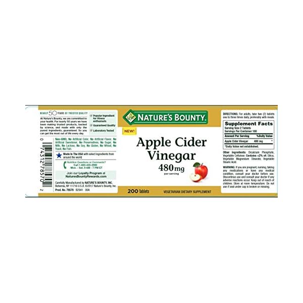 Nature’s Bounty Apple Cider Vinegar 480mg Pills, Vegetarian Supplement