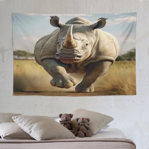 Tapisserie murale rhinocéros impression 3D grand format textile