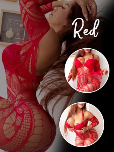 Buitifo Damska bielizna Bodystocking, sieć rybacka, seksowny kot, seksowna koronka, bielizna nocna, rajstopy, seksowna sukienka, fishnet negligees, Czerwony Dzj, jeden rozmiar