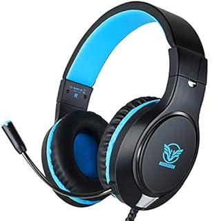 Gaming Headset for Nintendo Switch, Xbox One, PS4, PS5, Bass Surround and Noise Cancelling with Flexible Mic, 3.5mm Wired Adjustable Over-Ear Headphones for Laptop PC iPad Smartphones (Blue-Black)