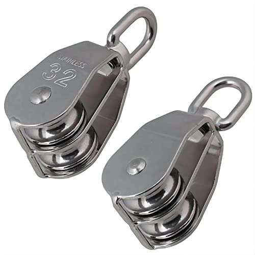 Cokritsm M32 Double Pulley Blocks, 304 Stainless Steel, Max-Load 551 lbs, 2 Pack