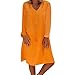 Produktbild TEBAISE Leinenkleid Damen V-Ausschnitt Baumwolle Leinen Kleid Strandkleid 2019 Einfarbig A-Linie Kleider Boho Kleid Lose Knielang Frauen Casual T-Shirt Kleider Plus GrößE Langarm Midikleid für Alltag