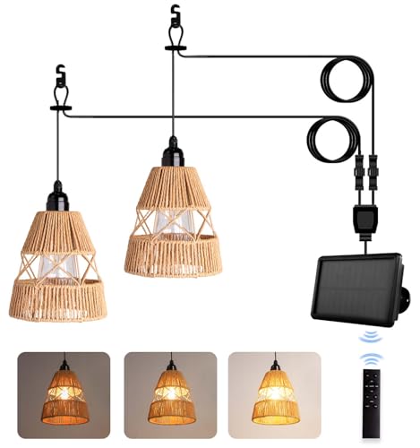 AVAMERY Solar Chandelier Outdoor, Solar Pendant Light with Remote Control,