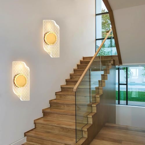 Image of Groeien 15watt LED Sconce Brick Tile Pattern Modern Transparent Indoor Home Acrylic Wall Lamp for Bedroom, Livingroom, Indoor- Warm White (Brick-wall, 1)