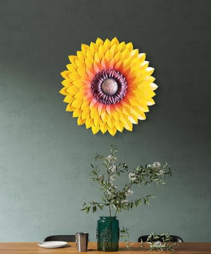Image of SETHI AESTHETIC Metal Designer Flower Wall Decor, Flower Wall Art, Decor item,- Size 21 X 21 inch (Metallic Designer yellow)