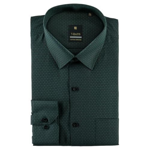 Image of 7-DAYS Premium Men's Formal Shirts - Cotton Rich, Textured Self-Design, Full Sleeve, Regular Fit, Wrinkle Resistant, with Pocket - Perfect for Office