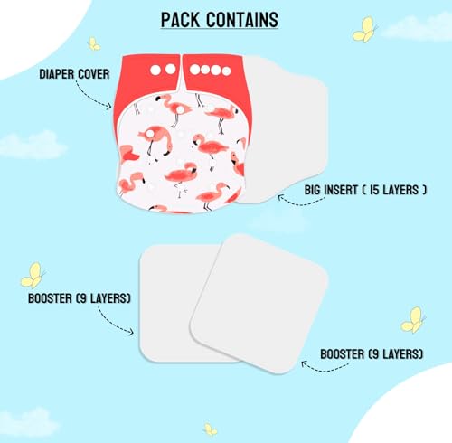 Image of Ambaby Cloth Diapers Pants Quick Dry Comfort GOTS Certified Free Size Button Adjustable, Washable And Reusable Multilayered Cotton Pads And Boosters Birds Printed