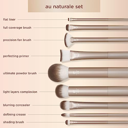 Real Techniques Au Naturale Makeup Brush Kit, For Foundation, Powder, Eyeshadow, Blush, Bronzer, & Concealer, Premium Quality Face Brushes, 9 Piece Set #TOP2