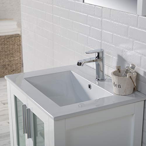 24 Inches All Wood Single Ceramic Sink Bathroom Vanity, 001 24 01 C (24", Glossy White) #TOP5