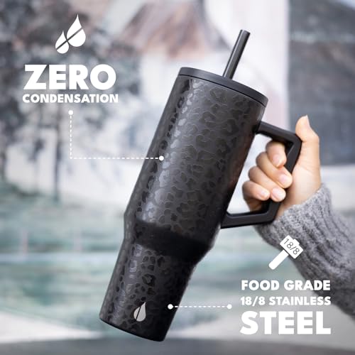Image of Elemental Spill Proof 40oz Insulated Tumbler with Handle & Straw Travel Mug | Stainless Steel Commuter Travel Coffee Mug for Cold Beverages, Includes 2 Straws & a Spill Proof Lid for Everyday Use