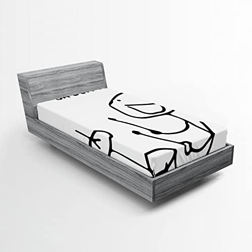 Ambesonne Humor 2 Pack Fitted Sheet, Badumts Drum Meme Comics, Bed Cover All-Round Elastic Deep Pockets 2 Pieces, Package Contains 2 Twin Size Fitted Sheets, White Dark Black