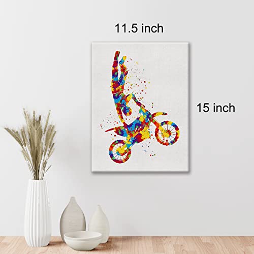 Motocross Wall Art Canvas Watercolor Bike Motorbike Stunt Racing Bike Prints Picture Sports Poster Framed Home Man Cave Office Artwork Wall Decor 11.5" X 15" #TOP1