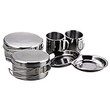 BeGrit Backpacking Camping Cookware Mini Picnic Camping Cooking Mess Kit with Pot and Pan Set for Hiking (8pcs/Set, 410 Stainless Steel)