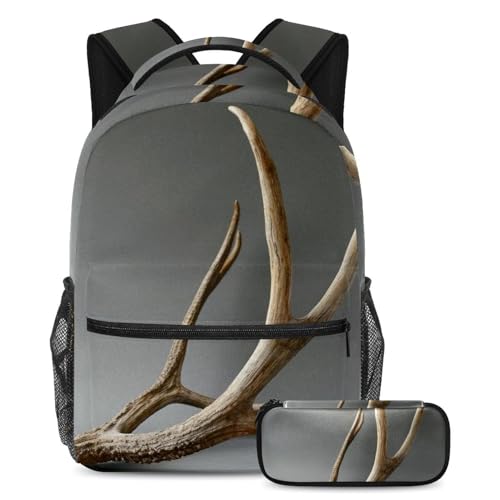 Sac à dos motif bois de cerf 2 pièces large | Set scolaire imprimé élan pour la rentrée