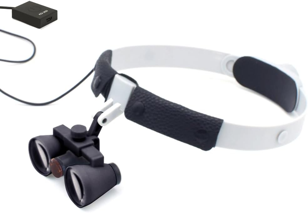 EustomA 2.5X Head Magnifier with 3W Sopt LED Light Binocular Loupes Headband Adjustable Integrated Lighting Magnifying Optical Glass FD-503G-9-2.5X (550mm)
