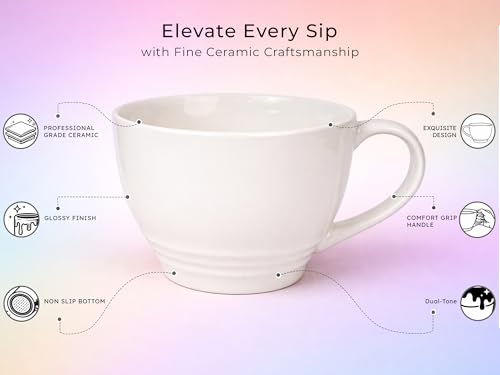 Image of Bodhi House Large Ceramic Coffee Mug | Microwave & Dishwasher Safe | Bone-Ash Free Cappuccino Mug | Multi-Purpose Food Grade Latte Coffee Mug Ideal for Daily Use & Gifting (Pack of 2, 500ml | White)