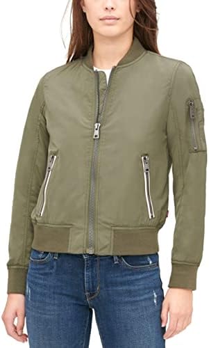 Levi's Women's Poly Bomber Jacket with Contrast Zipper Pockets, Army Green, Small