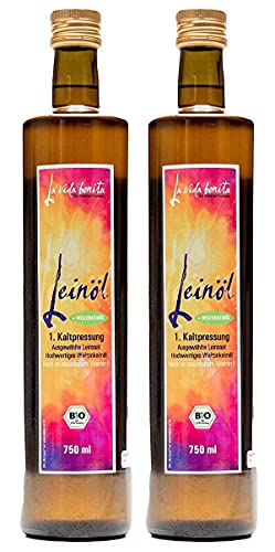 Bio Leinöl mit Bio Weizenkeimöl | DOPPEL-Pack 2x 750 ml | 100% frisch aus 1. Kaltpressung in Deutschland I Reich an Omega-3-Fettsäuren | vegan, Rohkost, laktosefrei & glutenfrei Cover