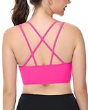 Attifall B/C Cup Criss Cross Longline Sports Bras Light Support Strappy Yoga Running Workout Bra(2410704 Hot Pink/S)