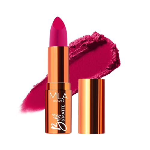 Image of Mila Beaute Bold & Matte Lipstick | Enriched with Jojoba Oil | Highly Pigmented | Soft Matte Finish | Light Weight & Long Lasting | Hydrated & Comfy Lips | Shade - (Haute Pink 4.2g)