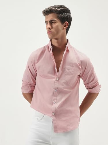 Image of Urbano Fashion Men's Cotton Full Sleeve Regular Fit Casual Solid Slub Shirt with Spread Collar