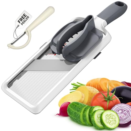 YAMJUG Multi Handheld Mandoline Slicer - Adjustable Stainless Steel Blade, Slicer Vegetable Cutter with Comfort Grip, Safety Features, Easy to Clean, Slicers for Fruits and Vegetables