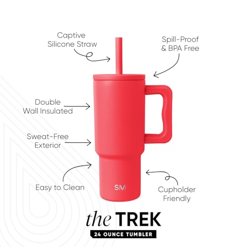 Image of Simple Modern Kids 24 oz Tumbler with Handle and Silicone Straw Lid | Spill Proof and Leak Resistant | Reusable Stainless Steel Bottle | Gift for Kids Boys Girls | Trek Collection | Radiate Red