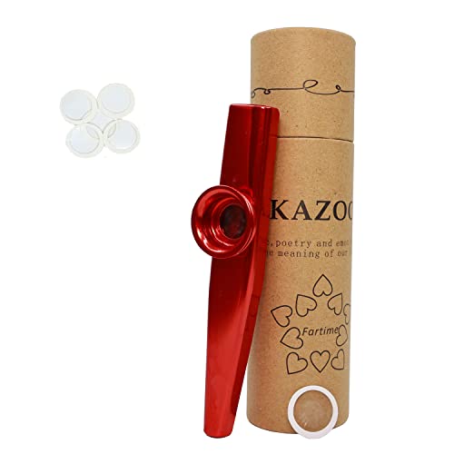 Fartime Red Exquisite Aluminum Alloy Kazoo With 5 Kazoo Flute Diaphragms And A Beautiful Gift Box-Musical Instruments.(red)…
