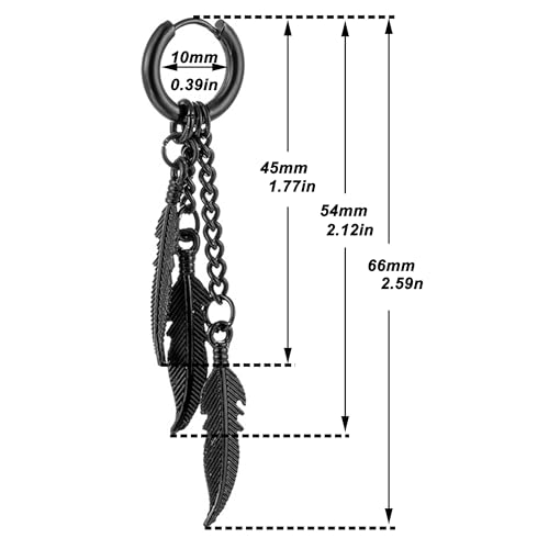 Feather Dangle Earrings for Men Punk Stainless Steel Huggie Hoop Dangle Earrings Hip Hop Feather Drop Earrings for Women2