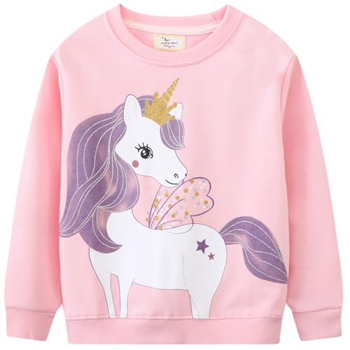 NUBEEHOHO Toddler Girls Sweatshirts Cotton Long Sleeve Crewneck Pullover Winter Casual Sweater Tops for Kids 1-7 Years, A-a Unicorn, 3 Years