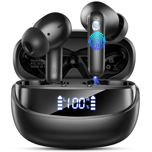 Nerunsa Bluetooth Kopfhörer, Kopfhörer Kabellos Bluetooth 5.4 HiFi Stereo, 50 Std In Ear Kopfhörer mit ENC Noise Cancelling Mics, IP7 Wasserdicht Kabellose Kopfhörer, Ohrhörer mit LED-Anzeige, USB-C