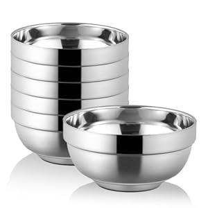 WANBY Stainless Steel Bowls 6Pcs Metal Lightweight Unbreakable Double Layered Dinner Bowls Set Dishwasher Safe for Kitchen Home Camping Outdoor Party BBQ (6 inch)