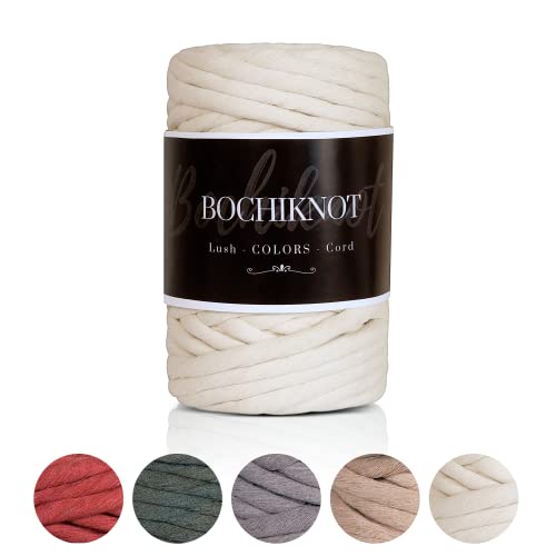 Bochiknot 9Mm Thick Macrame Cord - Macrame Supplies Cotton Rope - Macrame Cotton Cord For Crafts - Macrame Rope Colored Cord - Thick Rope For Crafts - Single Strand Macrame String (Natural, 50Yds) #TOP2