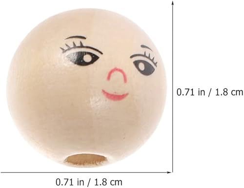 Miniatura 7 de Sewroro 50 cuentas de madera de cara sonriente, cuentas de madera redondas espaciadoras con agujero, cuentas de cabeza de muñeca para niñas, cuentas