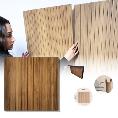 Kit 10 Paineis Madeira Ripado Placas 3D Nogueira 50x50cm Auto Adesivo Parede 2,50m²