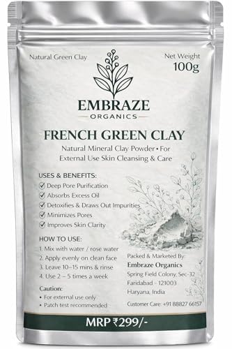 Image of French Green Clay Powder for Skin Care | Natural Mineral Clay Face Pack for Acne, Oil Control & Deep Cleansing | 100g