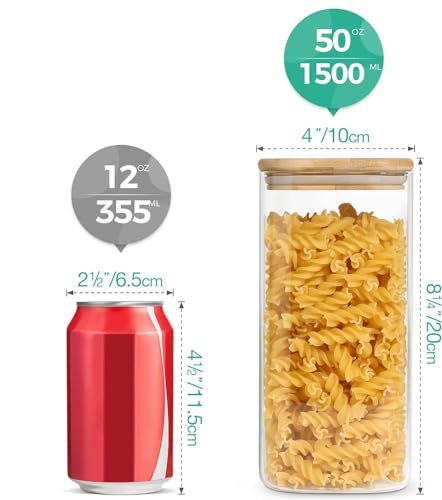 ComSaf Airtight Glass Storage Canister with Wooden Lid - Square Kitchen Storage for Nuts, Coffee, Flour, Rice, Sugar, Tea (1500ml, Set of 3)