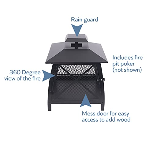 Blue Sky Outdoor Living 360 Degree Outdoor Steel Patio Fireplace with Rain Guard, Black (WBF20)