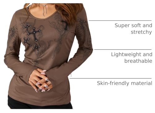 Image of Grunge Clothes for Women Y2K Tops Long Sleeve Fairy Grunge Aesthetic Shirts Teen Girls Vintage Graphic Tees Fall