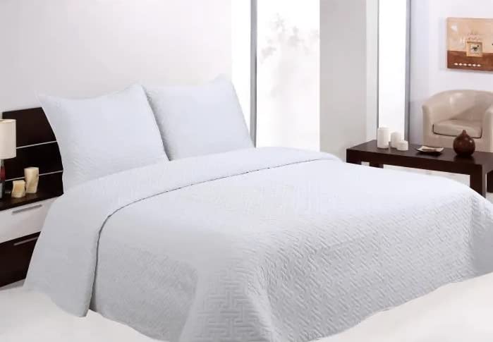 HOMEROKK Paris Boutis Matelassé Couvre Lit Brodé Uni 2 Places - 230 x 250 cm + 2 Taies d'oreiller 60 x 60 cm (Blanc)