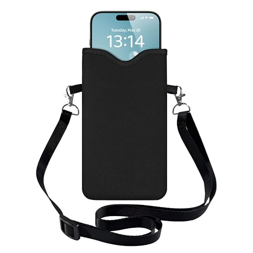 Image of HAQuke Men Women Phone Sleeve Pouch Case Bag with Crossbody Strap /Neck Lanyard for iPhone 17 /16 /15 Pro Max, Air, 16 /15 Plus, 16e; Black
