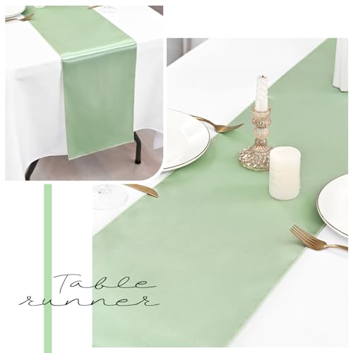 Lykoow 20 Pack Satin Table Runner 12 x 72 Inch Sage Green Table Runner fit Rectange and Round Table,Long Premium Satin Silk Table Runners for Wedding,Birthday Banquets Engagements Party Decoration by Lykoow - Used condition - Image 5